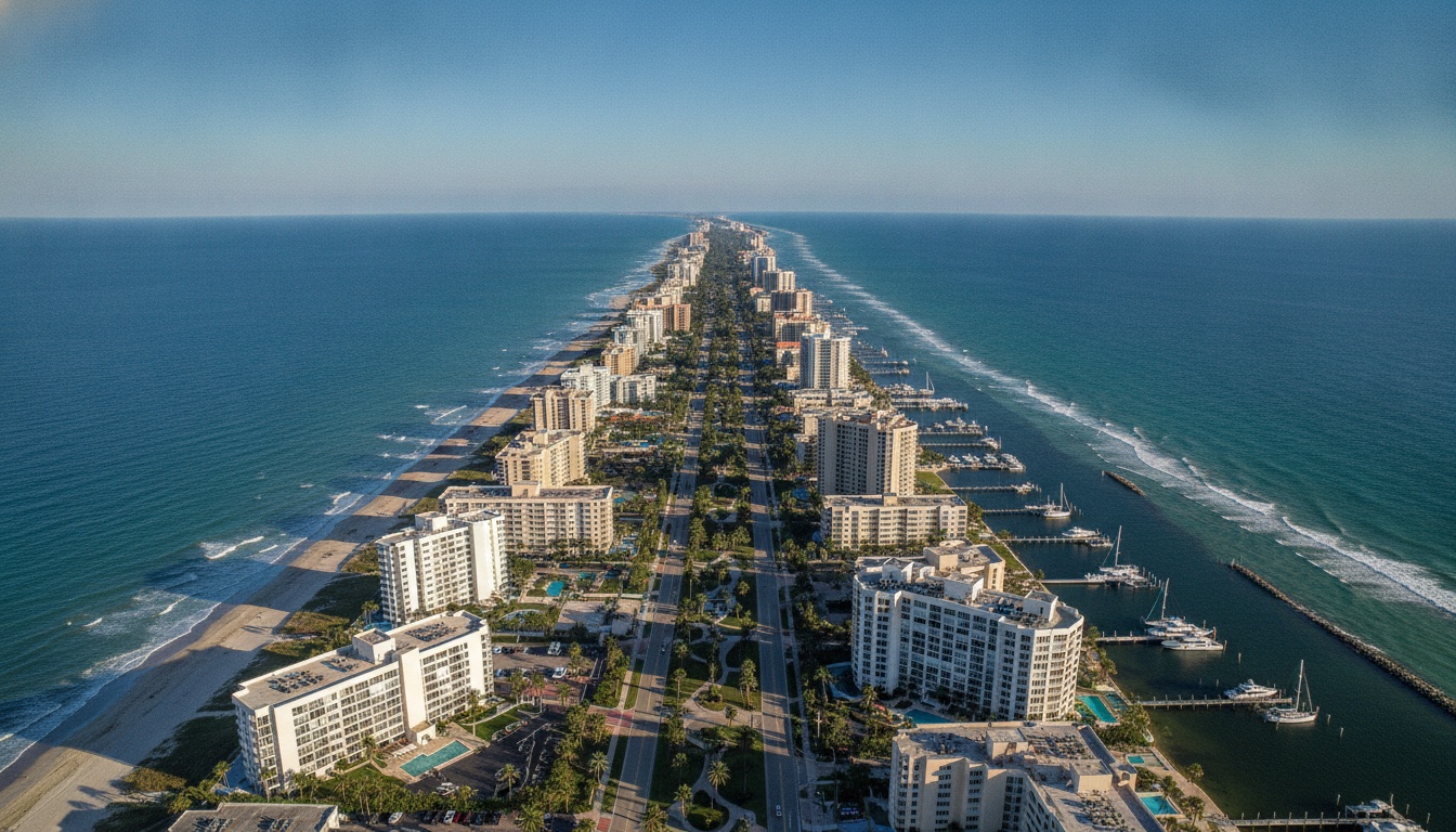 Beachfront and Intracoastal condominium and apartment buildings along the central east coast of Florida